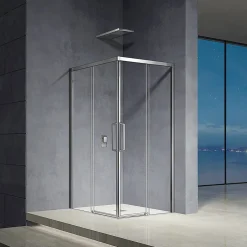 Grand Verre Cabine de douche d'angle 90x90 hauteur 185cm avec deux portes coulissantes profilés chromés* Cabine De Douche