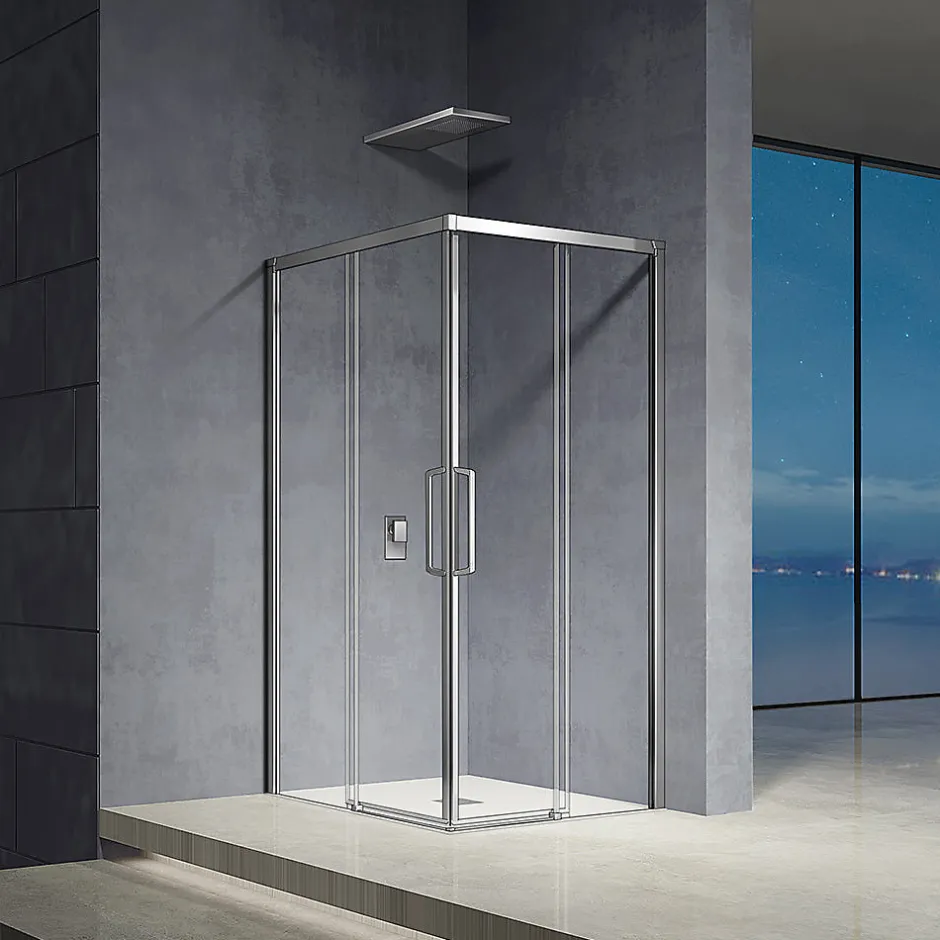 Grand Verre Cabine de douche d'angle 90x90 hauteur 185cm avec deux portes coulissantes profilés chromés* Cabine De Douche