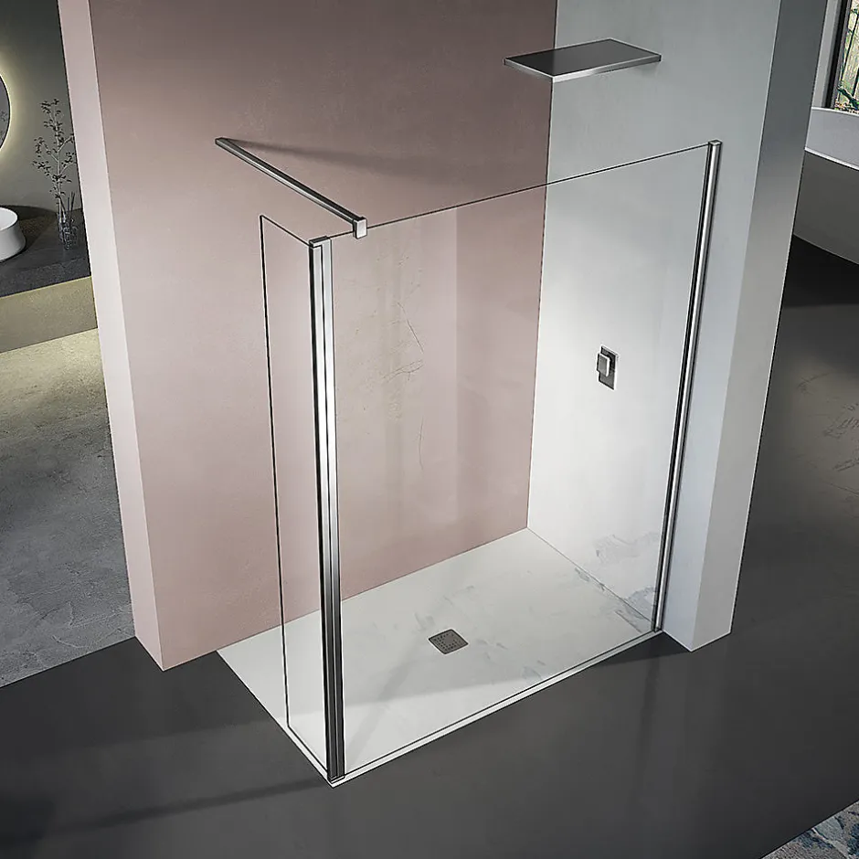 Grand Verre paroi de douche avec retour pivotant 60+30 cm hauteur 200 cm avec barre de fixation 90cm en chromé
