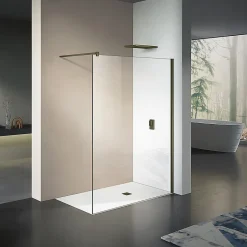 Grand Verre Paroi de douche à l'Italienne 140x200 en verre 8mm anticalcaire avec barre de stabilisation en alu Bronze