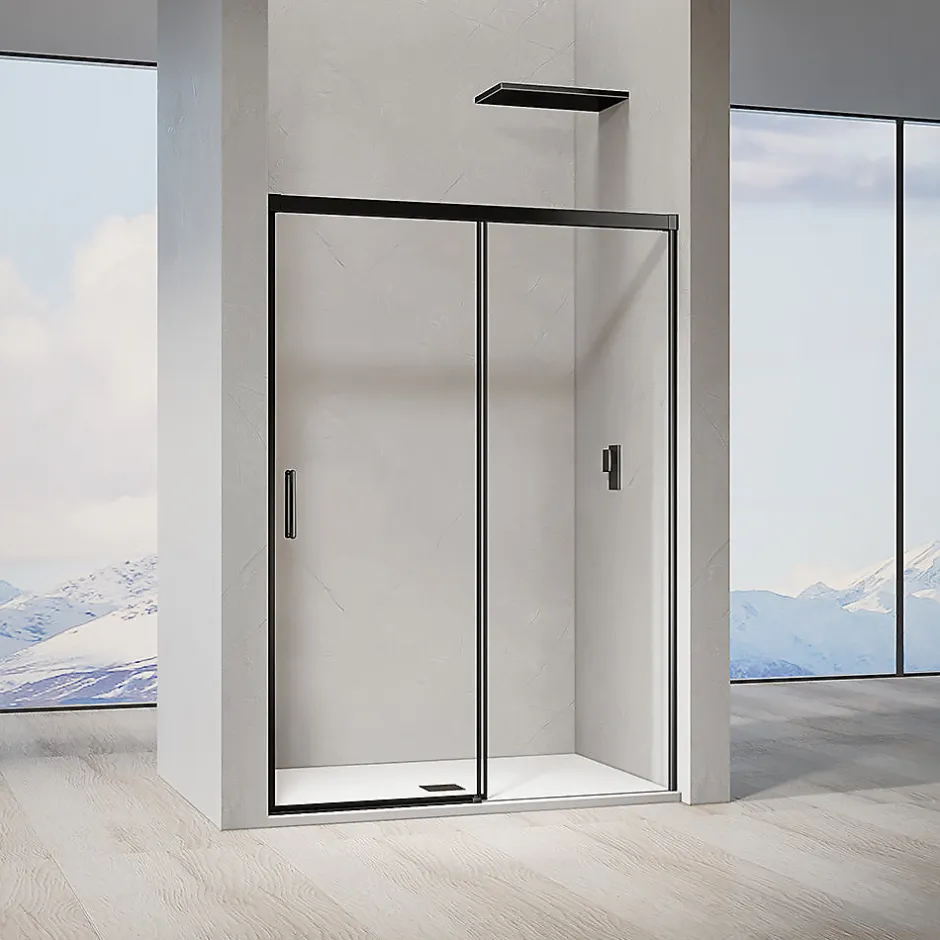 Grand Verre Porte de douche coulissante 120x 195 à amortisseurs en verre clair 8mm avec cadre noir mat* Porte De Douche