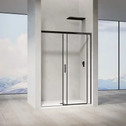 Grand Verre Porte de douche coulissante 120x 195 à amortisseurs en verre clair 8mm avec cadre noir mat* Porte De Douche