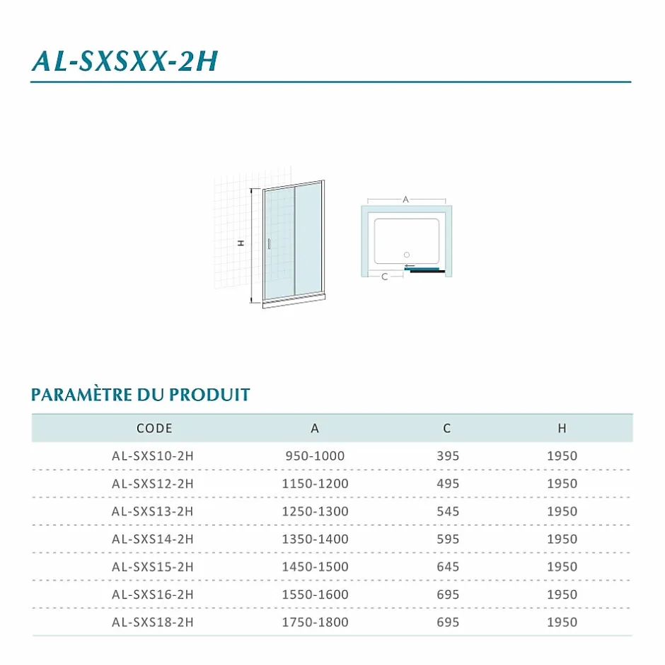 Grand Verre Porte de douche coulissante 120x 195 à amortisseurs en verre clair 8mm avec cadre noir mat* Porte De Douche