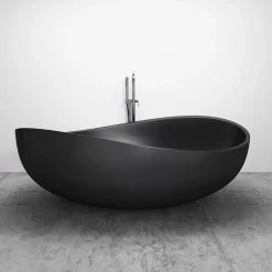 Bernstein Grande Baignoire îlot moderne fonte minérale salle de bain avec bonde et trop plein - 180x110x62cm - WAVE - Noir mat