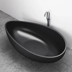Bernstein Grande Baignoire îlot moderne fonte minérale salle de bain avec bonde et trop plein - 180x110x62cm - WAVE - Noir mat