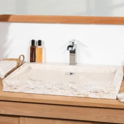 Wanda Collection Grande vasque 70cm à poser rectangle en pierre marbre Cosy crème* Vasque À Poser