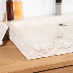 Wanda Collection Grande vasque 70cm à poser rectangle en pierre marbre Cosy crème* Vasque À Poser
