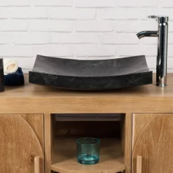 Wanda Collection Grande vasque 50cm noir à poser rectangle en marbre Gènes poli