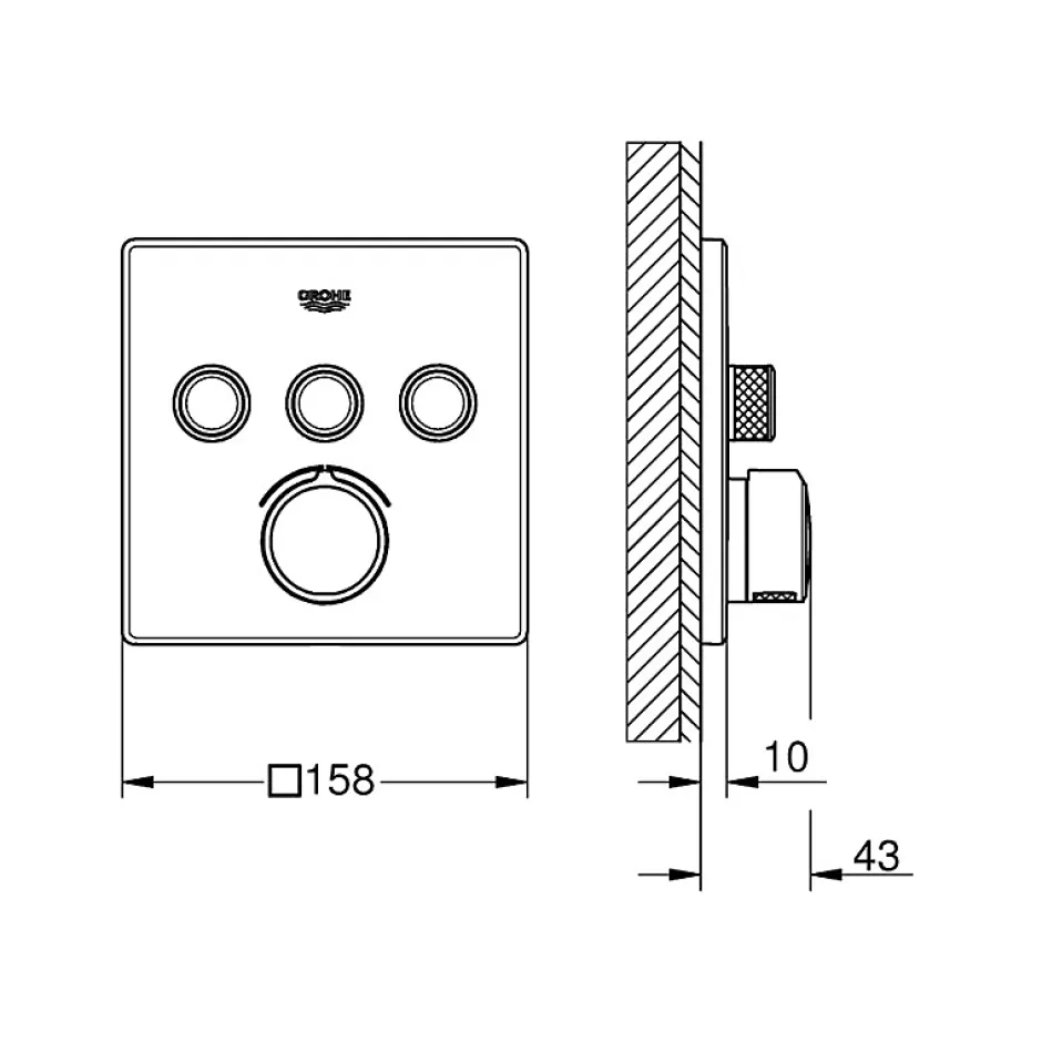 Grohe - Mitigeur encastré 3 sorties SmartControl - Façade carrée