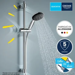 Grohe - Mitigeur thermostatique douche Grohtherm 800 + barre de douche + porte savon + douchette Tempesta