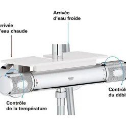 Grohe Colonne de douche mitigeur thermostatique Vitalio Joy 260, tete de douche 260mm, douchette 3 jets, chromé, 26403002* Colonne De Douche Thermostatique