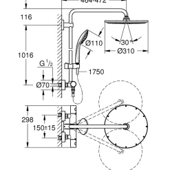 Grohe Colonne de douche thermostatique Euphoria System 310 Hard Graphite brossé 26075AL0* Colonne De Douche Thermostatique