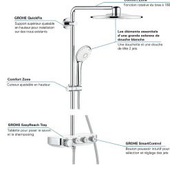 Grohe Colonne de douche XXL thermostatique Euphoria SmartControl System 310 Hard Graphite brossé 26507AL0* Colonne De Douche Thermostatique