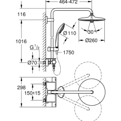 Grohe Colonne Douche Thermostatique VITALIO JOY SYSTEM 260 Chromé 26403001* Colonne De Douche Thermostatique