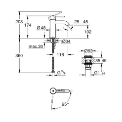 Grohe Essence mitigeur monocommande lavabo taille S, chrome (G23797001)