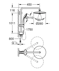 Grohe Euphoria System 260 Colonne de douche avec inverseur manuel (27421002)* Colonne De Douche Thermostatique