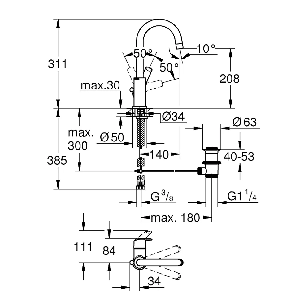 Grohe Eurosmart - Mitigeur monocommande pour lavabo 1/2" taille L (23537002)* Robinet Lavabo Et Vasque