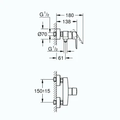 Grohe Mitigeur de douche Start 2021 monocommande avec douchette 1jet Vitalio Joy Cube et flexible 200cm