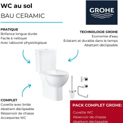 Grohe Pack WC à poser Bau Ceramic quickfix + Accessoires salle de bain Essentials Cube* Wc À Poser