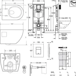 Grohe Pack WC Bâti-support Rapid SL + WC sans bride SAT + Abattant SoftClose + Plaque Noir mat (RapidSL-Project-KF0)* Wc Suspendu