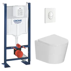 Grohe Pack WC bâti-support autoportant Rapid SL 1.13 M + WC sans bride Ceramia + abattant SoftClose + plaque blanche (PROCETOR3)* Wc Suspendu
