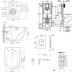 Grohe Pack WC Bâti-support Rapid SL + WC SAT Tornado sans bride + Abattant SoftClose + Plaque chrome (RSLTORNADO1)