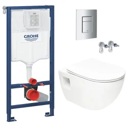 Grohe Pack WC Bâti-support Rapid SL + WC sans bride SAT + Abattant SoftClose + Plaque Chrome (RapidSL-Project-1)* Wc Suspendu