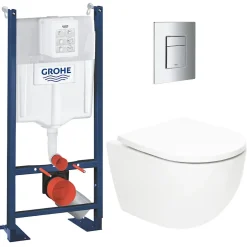 Grohe Pack WC Bâti-support autoportant Rapid SL + WC SAT Tornado sans bride + Abattant SoftClose + Plaque chrome (PROTORNADO1)