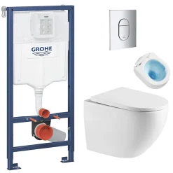 Grohe Pack WC Bâti-support + WC sans bride Tornado Quiet SAT Fusion + Abattant softclose + Plaque Chrome