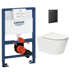 Grohe Pack WC Bâti-support Rapid SL + WC sans bride SAT Brevis + Plaque Noir mat (RapidSL082-Brevis-KF0)