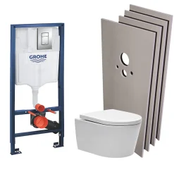 Grohe Pack WC Rapid SL + cuvette sans bride SAT, fixations cachées + plaque Skate chrome + Set habillage(RapidSL-SATrimless-sabo)* Wc Suspendu