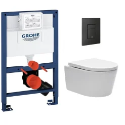 Grohe Pack WC Rapid SL + Cuvette sans bride SAT, fixations invisibles + Plaque Noir mat (RapidSL082-SATrimless-KF0)