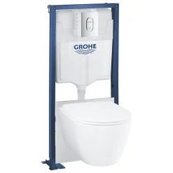 Grohe Pack WC suspendu sans bride Essence + abattant + plaque chromée + bâti