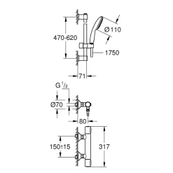 Grohe Precision Flow Mitigeur Thermostatique ensemble de douche avec barre 60cm 34800001* Colonne De Douche Thermostatique