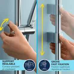 Grohe Precision Flow Mitigeur Thermostatique ensemble de douche avec barre 60cm 34800001* Colonne De Douche Thermostatique