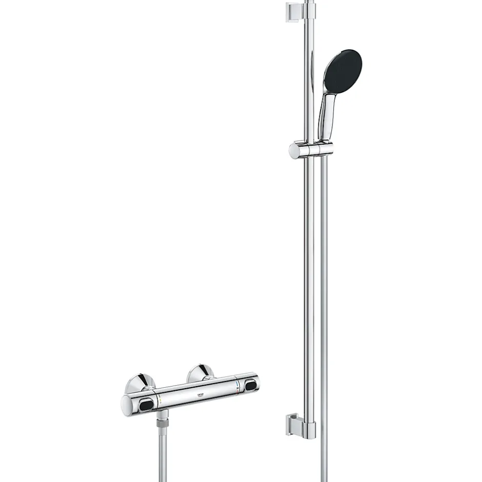 Grohe Precision Flow Set de douche avec mitigeur thermostatique + Douchette + Barre 90 cm, chrome (G34805001)* Colonne De Douche Thermostatique