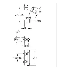 Grohe Precision Flow Set de douche avec mitigeur thermostatique + Douchette + Barre 90 cm, chrome (G34805001)* Colonne De Douche Thermostatique