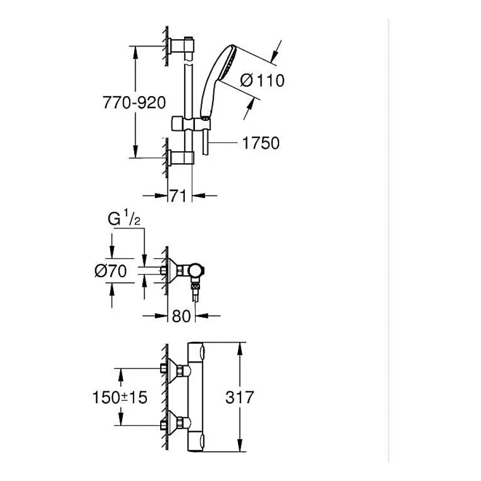 Grohe Precision Flow Set de douche avec mitigeur thermostatique + Douchette + Barre 90 cm, chrome (G34805001)* Colonne De Douche Thermostatique