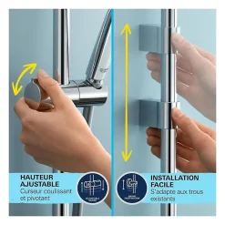 Grohe Precision Flow Set de douche avec mitigeur thermostatique + Douchette + Barre 90 cm, chrome (G34805001)* Colonne De Douche Thermostatique
