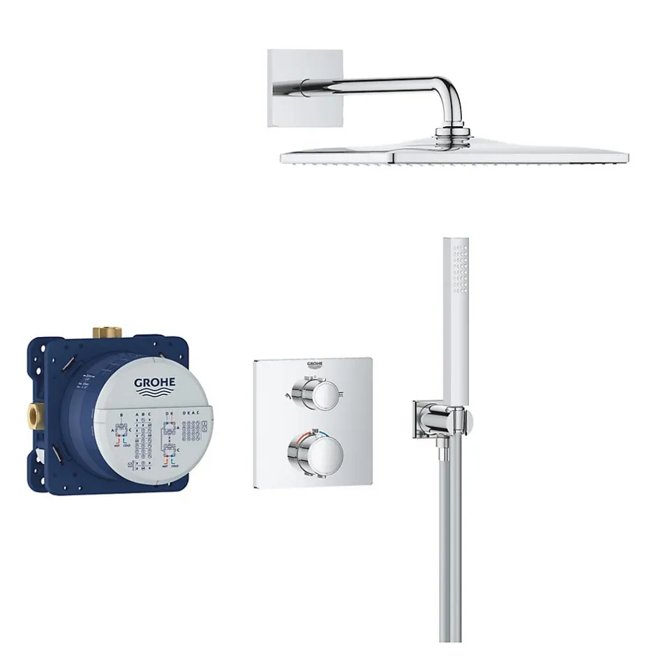 Nicoll Grohe Precision Set de douche encastrée avec mitigeur thermostatique + Douche de tête + Douchette, chrome (G34881000)* Colonne De Douche Sans Robinetterie