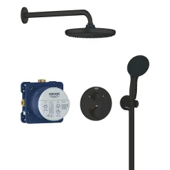 Grohe Precision Set de douche encastrée avec mitigeur thermostatique + Douche de tête + Douchette 2 jets, noir mat (G348832430)* Colonne De Douche Sans Robinetterie