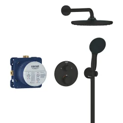 Grohe Precision Set de douche encastrée avec mitigeur thermostatique + Douche de tête + Douchette 2 jets, noir mat (G348832430)* Colonne De Douche Sans Robinetterie