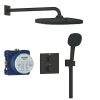 Grohe Precision Set de douche encastrée avec mitigeur thermostatique + Douche de tête + Douchette 2 jets, noir mat (G348822430)