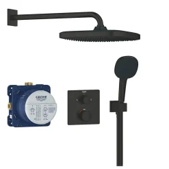Grohe Precision Set de douche encastrée avec mitigeur thermostatique + Douche de tête + Douchette 2 jets, noir mat (G348822430)