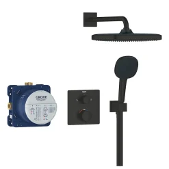 Grohe Precision Set de douche encastrée avec mitigeur thermostatique + Douche de tête + Douchette 2 jets, noir mat (G348822430)