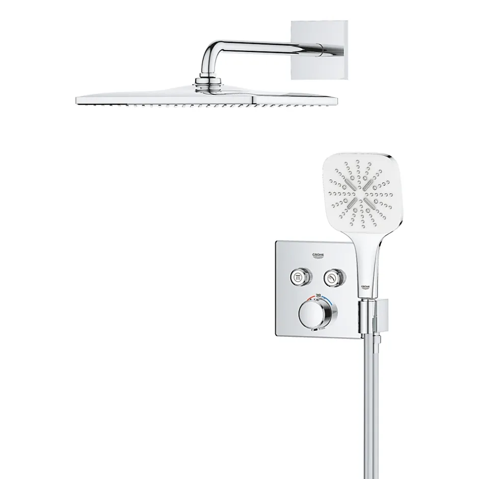 Grohe Precision SmartControl Set de douche encastrée façade thermostatique + Douche de tête + Douchette 3 jets, chrome (G34876000)