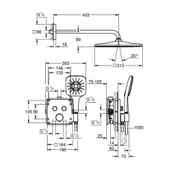 Grohe Precision SmartControl Set de douche encastrée façade thermostatique + Douche de tête + Douchette 3 jets, chrome (G34876000)