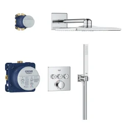 Grohe Precision SmartControl Set de douche encastrée façade thermostatique + Douche de tête 2 jets + Douchette, chrome (G34875000)