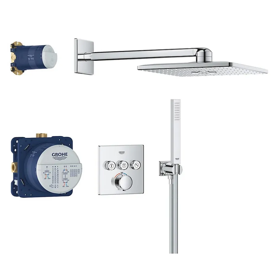 Grohe Precision SmartControl Set de douche encastrée façade thermostatique + Douche de tête 2 jets + Douchette, chrome (G34875000)