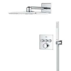 Grohe Precision SmartControl Set de douche encastrée façade thermostatique + Douche de tête 2 jets + Douchette, chrome (G34875000)